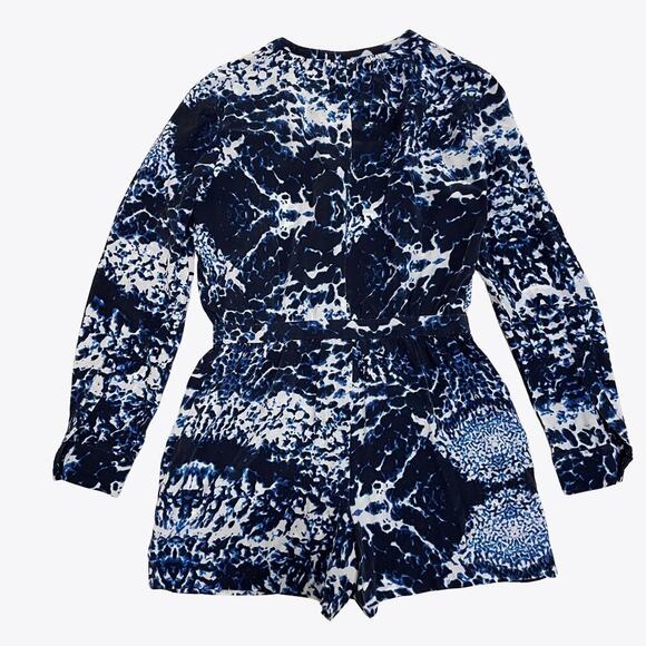 Rare Intermix Roxy Silk Romper S | Blue Abstract Print, Button Front, 100% Silk - Picture 2 of 7
